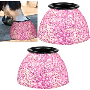 1 Pair Pink Sparkle Women's Horse Bell Boots Rubber Equine Bell Boots Protect Against Hoof Frictionless Design for Female Equine Hoof Care Quick Wrap Shield Horse Racing Festival