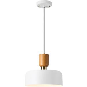 TeHenoo Modern Pendant Light,12 inch,Natural Wood and Brass Accent,Adjustable Simple Pendant Light Fixture for Kitchen Island, Dining Room, Matte White