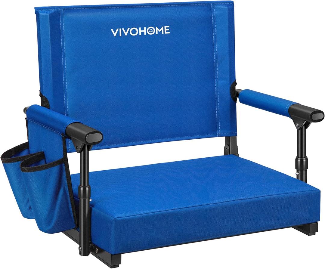 VIVOHOME Stadium Seat with Back Support and Cushion, Portable Bleacher Chair with Cup Holder and Shoulder Strap, Comfortable for Various Sports Events (Blue)