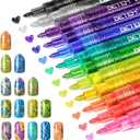 12 Colors Glitter Nail Art Pens Set, 3D Quick-Dry Water-based Ink Glitter Nail Art Markers DIY Manicure Kit for Home Salon Nail Designs, Glitter Pens Markers Nail Polish Pens Dotting Pen Gift for Mom