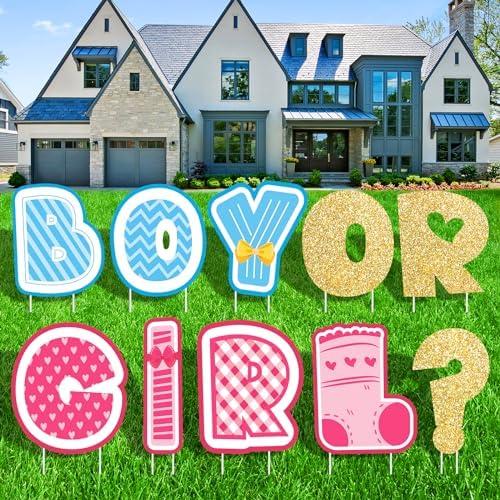 10PC Gender Reveal Party Decorations Baby Shower Yard Sign Boy or Girl Lawn Yard Sign with Stakes for Welcome Home Baby Gender Reveal Ideas Garden Yard Letters Lawn Outdoor Indoor Decor Party Supplies
