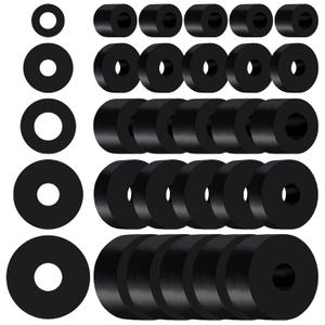 30 PCS Rubber Spacer 5 Sizes Black Non-Slip Thick Grommets Vibration Isolation Round Rubber Flat Washers Spacers Washers for Home and Car Accessories