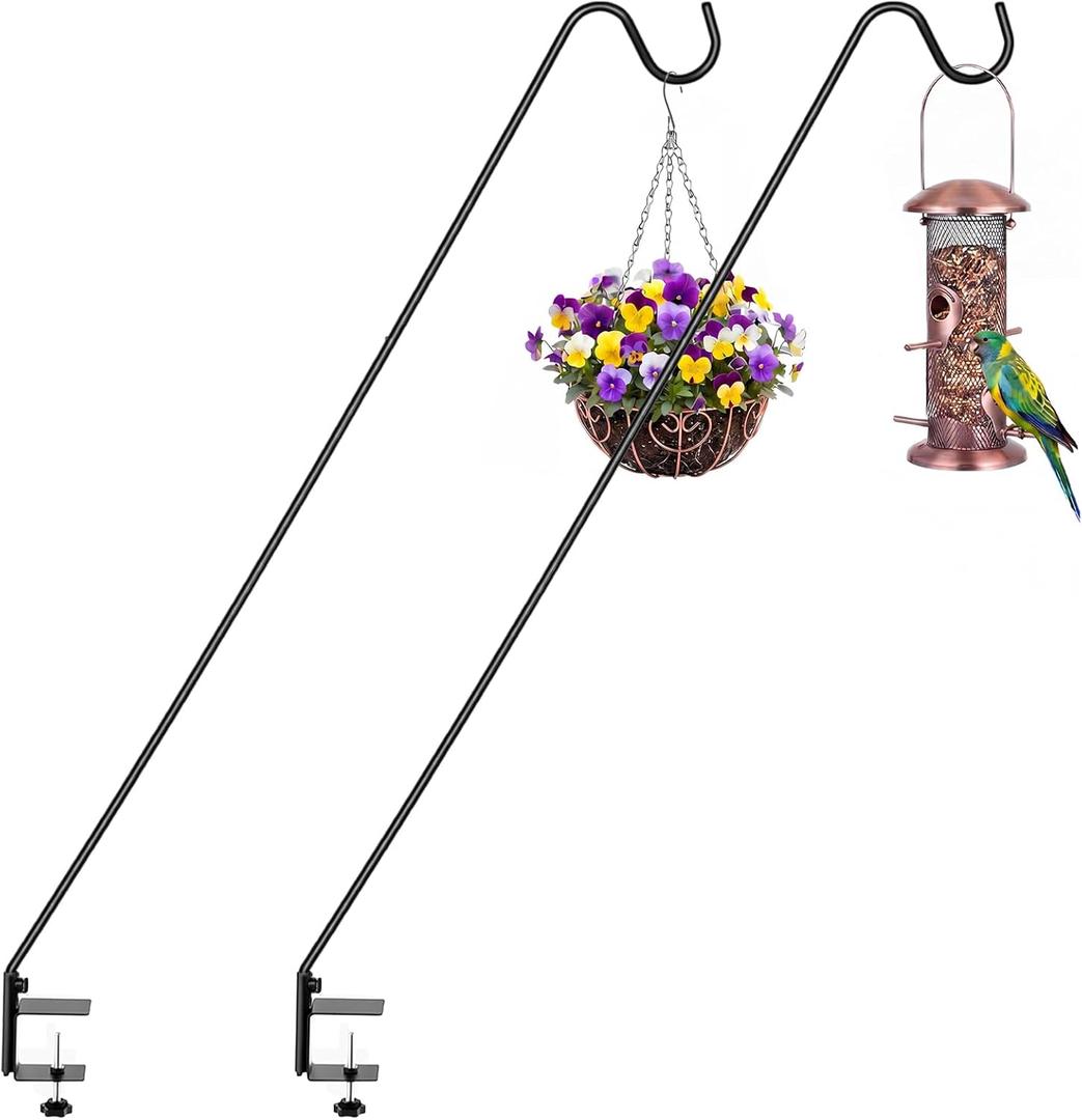 Frienda 43inch 2 Pack Heavy Clamp on Deck Hook, Multi Use Hook Kit, Non Slip Clamp, Black for Bird Feeders, Planters, Baskets, Lanterns, Wind Chimes