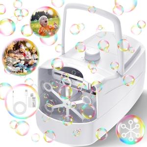 Bubble Machine, Automatic 18000+ Per Minute Big Bubbles Blower Maker for Kids Toddlers with 2 Speeds,6 Wands,Operated by Plugin or Batteries for Outdoor/Indoor Birthday Parties,Wedding (White), 5x9x4 inches