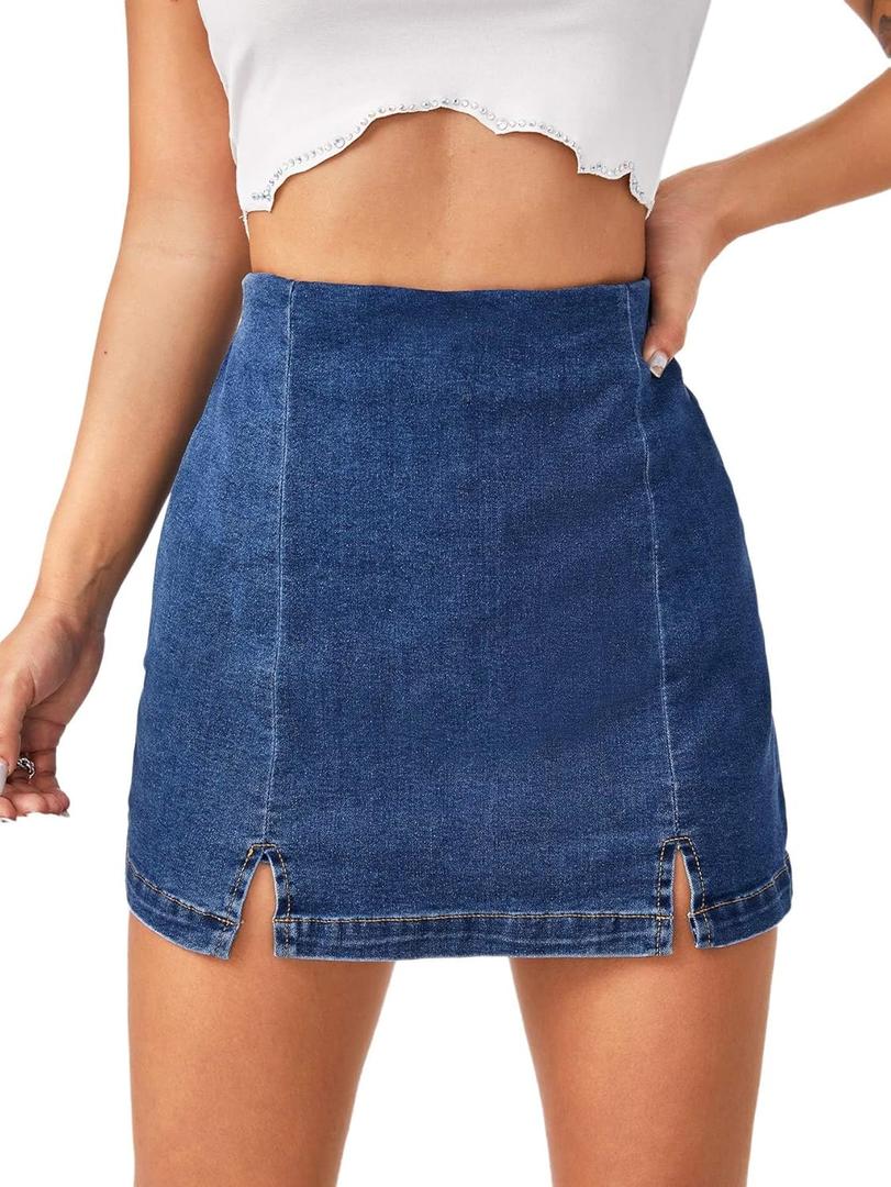 Floerns Women's Casual Split Hem High Waist Denim Skorts Skirt Shorts (Blue, M)