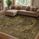 RELEANY Area Rugs 8'x10' Washable Non-Slip, Floral Vintage Distress Print Pattern Medallion Carpet for Living Room Bedroom Dining Room, Brown Dark Brown