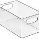 MDesign Plastic Kitchen Organizer - Storage Holder Bin with Handles for Pantry, Cupboard, Cabinet, Fridge/Freezer, Shelves, Counter - Holds Canned Food, Snacks - Ligne Collection - 4 Pack - Clear