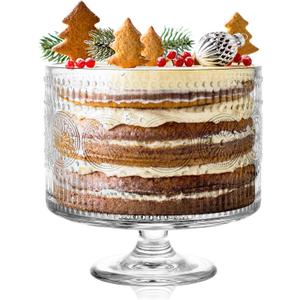 MDLUU Glass Trifle Bowl with Pedestal, 3.43qt Footed Dessert Stand, Vintage Centerpiece Bowl for Layered Cakes, Fruits, Salad (Sunflower Pattern)