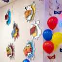 Preboun 6 Pcs Hero Party Decorations 3D Multilayer Comic Action Sign Cutouts Sign Fun Action Paper Cutouts Spider Bat Birthday Party Decor for Classroom Birthday Baby Shower Office Photo Prop (Hero)