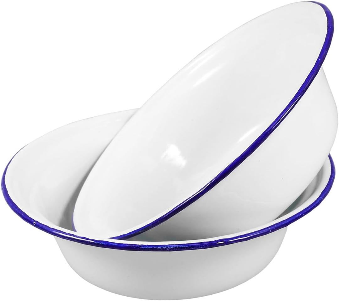 2pcs Enamel Dinner Plates, Enamel Soup Bowls Thickened Serving Dishes Round Dinner Dishes for Kitchen (16cm*16cm*4.5cm, White)