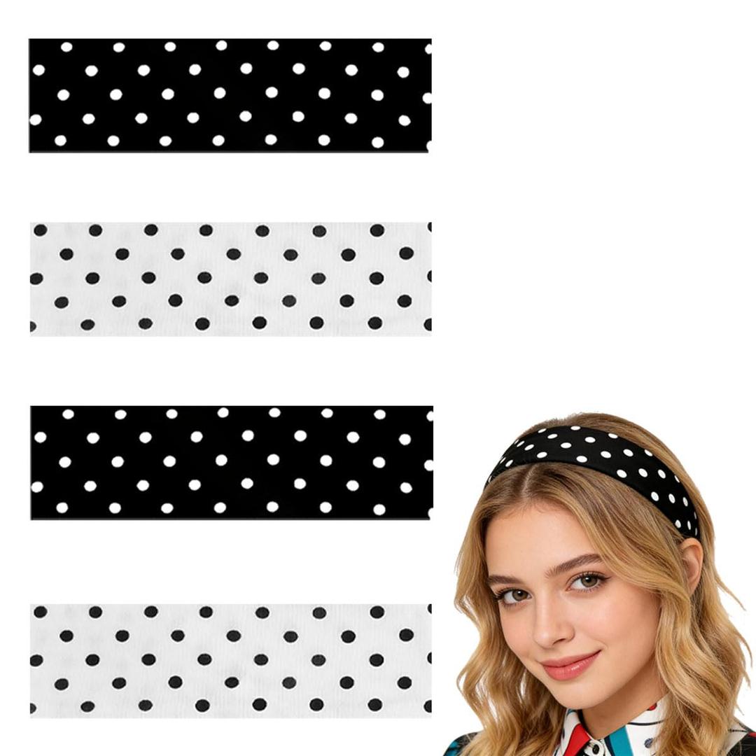 Polka Dot Headbands for Women 4 Pcs Elastic Headbands for Women Polka Dot Headband for Everyday Wear and Pin-up Fashion Outfits Exercise Yoga Headband
