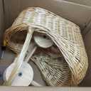 Wicker Baby Carriage for Baby Shower Vintage Wicker Stroller Woven Rattan Flower Basket Rustic Decorative Cart Storage with Handle for Floral Arrangement Wedding Photo Props(Wood Color,20 in)
