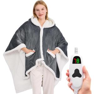 greenoak Wearable Heated Throw Blanket Electric Shawl - Heated Robe Poncho Blanket Hoodie for Adult, Winter Gifts for Mom (50"X60", A-charcoal Gray)