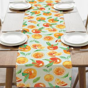 Watercolor Orange Dining Table Runner, Spring Summer Citrus, 13 x 72 Inches