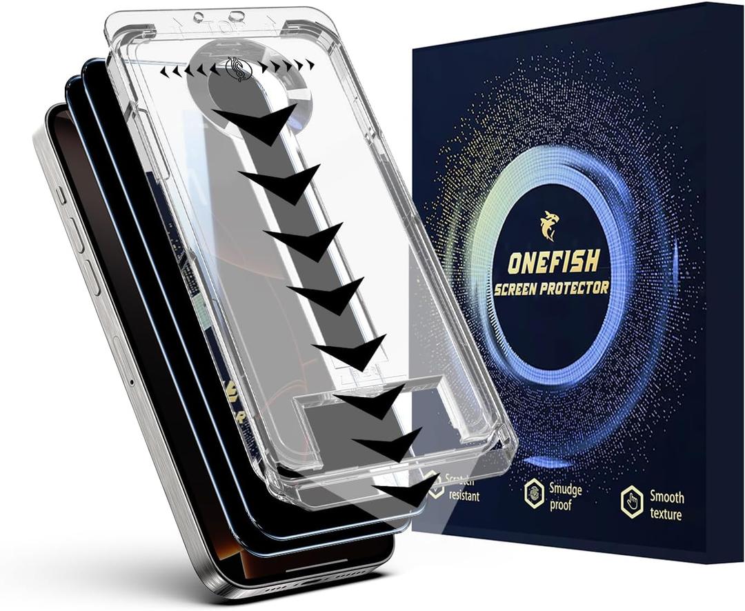 OneFish Privacy Screen Protector for IPhone 16 Pro Anti-Spy Tempered Glass Dust-Free Bubble-Free Anti-Fingerprint 9H Scratch Protection & Hassle-Free Installation Frame [2-Pack]