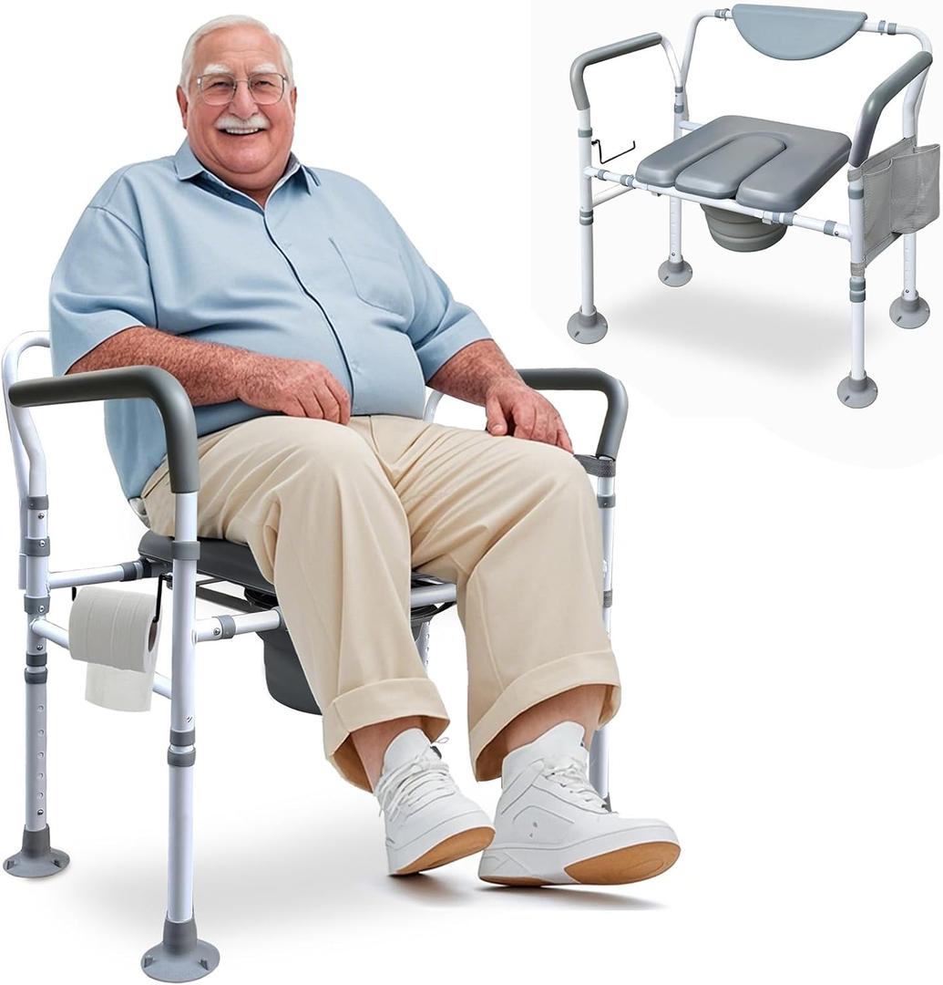 Aliseniors Heavy Duty Bedside Commode, 500lbs Extra-Wide Bariatric Commode Chair for Adults & Seniors, Portable Toilet Seat with Arms, Adjustable Potty Chair Bucket with Lid, Tool-Free Assembly