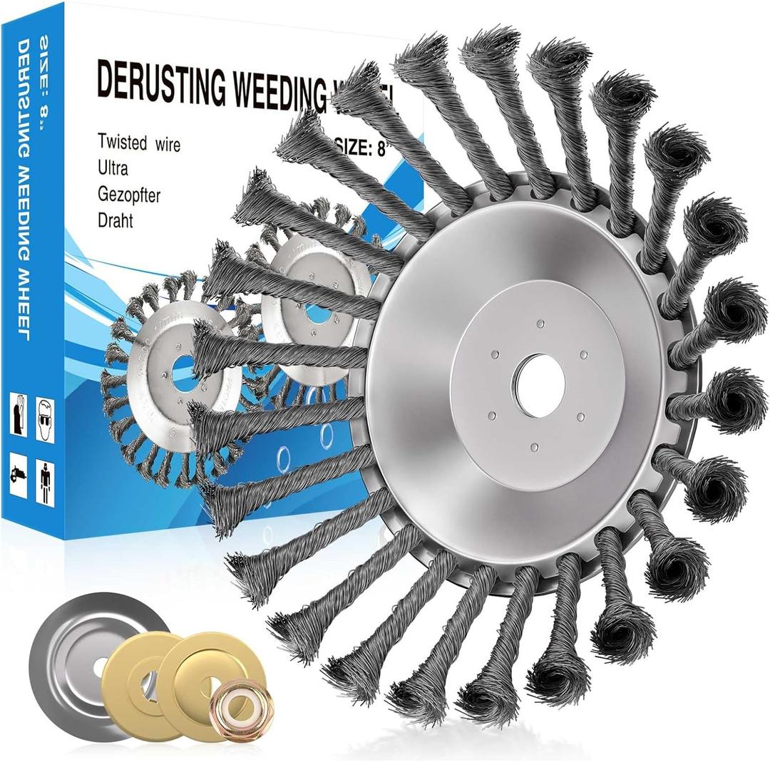 Steel Wire Blades for Weed Eater, Ultracut Wire Rotary Brush Weed Trimmer Head, Unbreakable Wired Trimmer Blade Universal Adapter Kit Included for Moss Grass Rust Removal (8 Inch)