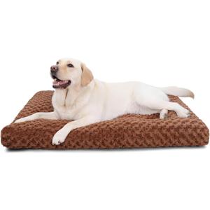 KSIIA Washable Dog Bed Deluxe Plush Dog Crate Beds Comfy Kennel Pad Anti-Slip Pet Sleeping Mat for Large, Jumbo, Medium, Small Dogs Breeds, 35" x 23", Brown