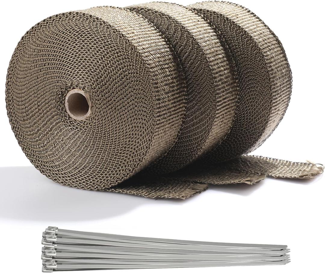 ARTR 2" x 50' Titanium Exhaust Header Heat Wrap 3 Rolls with 30PCS 11.8 Inch Stainless Steel Locking Ties