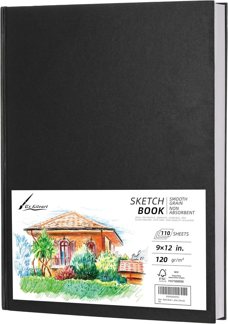 Hardcover 9" x 12" Sketch Pads for Drawing, 110 Sheets, 80lb/120GSM Marker Sketchbook - Acid Free Paper, Durable Binding, Bleedproof, Professional Hardbound Sketchbook (Pack of 1)