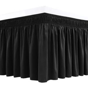 Biscaynebay Wrap Around Bed Skirts for Queen Beds Short Drop of 12", Black Adjustable Elastic Dust Ruffles Easy Fit Wrinkle Resistant Silky Luxurious Fabric Machine Washable