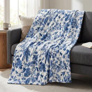 Horaldaily Spring Summer Flannel Blanket Throw, Blue Hand-Drawn Flowers Soft Fuzzy Plush Cozy Fleece Blankets for Couch Sofa Bed Lounging, Ideal Gifts for Kids Adults Self, 60x80