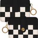 Slim Wallet for Women Ladies Teen Girls Female Credit Card Holder Cute Aesthetic Unique Modern RFID Checkered Cardholder Keychain, Black Black White
