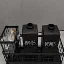 Cisily Kitchen Soap Dispenser Set with Sink Caddy, 12 Oz Glass Bottle, Hand and Dish Soap Dispenser Set with Sponge Holder, Black Stainless Steel Kitchen Countertop Sink Organizer Accessories