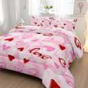 2 x Pink Love Heart Comforter Bedding Set with 2 Pillowcase Twin Size Pink Girl Comforter Set for Kids Boys Girls Bedroom Decor