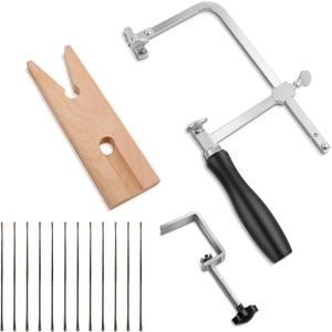 Lasnten 3 in 1 Professional Jeweler's Saw Set Saw Frame Adjustable with 144 Blades Wooden Bench Pin Clamp Set V-slot Bench Pin Jewelers Versatile Tools for Precise Jewelry Making DIY Wood Metal