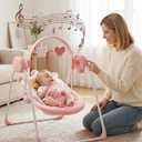 Baby Swings for Infants, Baby Girl Swing for Newborn, Portable Infant Swing with Music, Adaptable Speed, Timing, Soft Cushion, 0-9 Months 20 lbs(Pink)