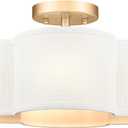 Gold Semi Flush Mount Ceiling Lights, 14" 4-Light Ceiling Light Fixtures with Fabric Shade in Quatrefoil Shape, Farmhouse Brass Drum Lighting for Kitchen Hallway Bedroom, AD-22007-4SF-GD