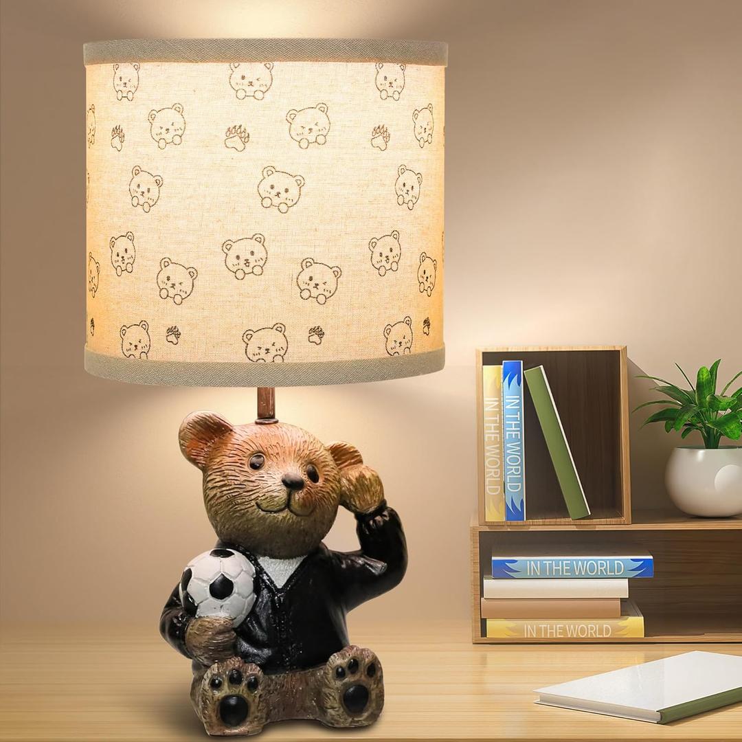 Hamucd Small Bear Table Lamp for Bedroom Nightstand Decor,Animal Nursery Single Bedside Lamp for Kid Study Room,Cute Desk Lamp for Boy Girl Toddler Play Room (Brown)