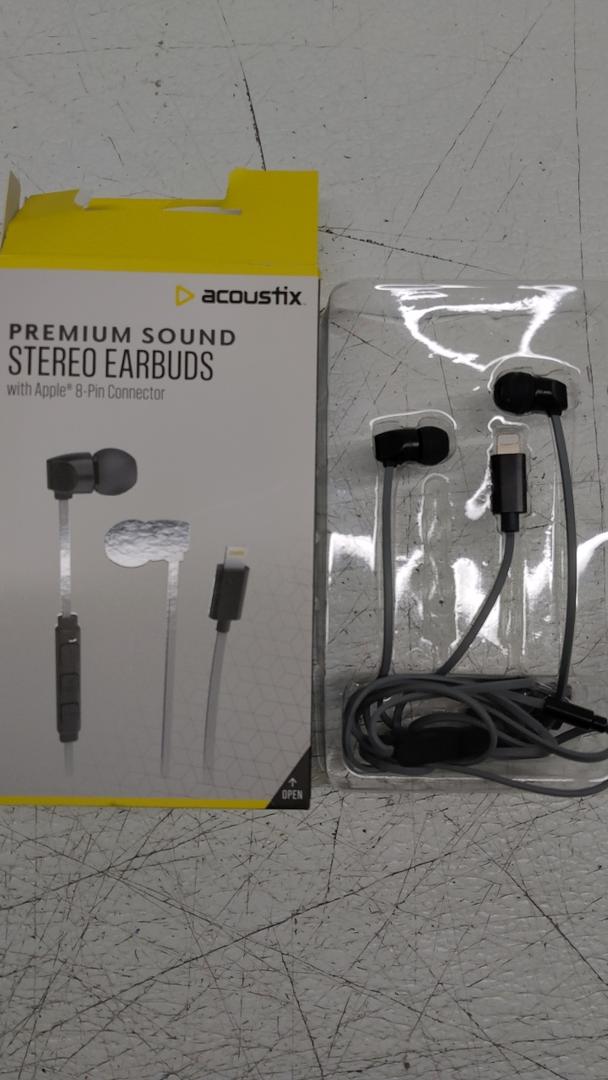 Acoustix Premium Sound Stereo Earbuds With Apple 8-Pin Connector, Tangle Resistant Cable