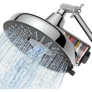 Filtered Shower Head High Pressure: 8-Inch Rain Showerhead with 18-Stage Filter for Hard Water Softener - Reduces Chlorine and Heavy Metals, Extension Rod Included (Polished Chrome