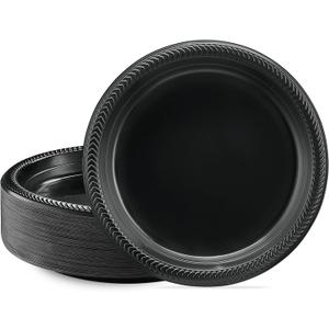 PLASTICPRO 100 PCS Black Plastic Plates Light Weight 9 Inch Plastic Dinner Plates Black Plates Disposable for Party and Wedding