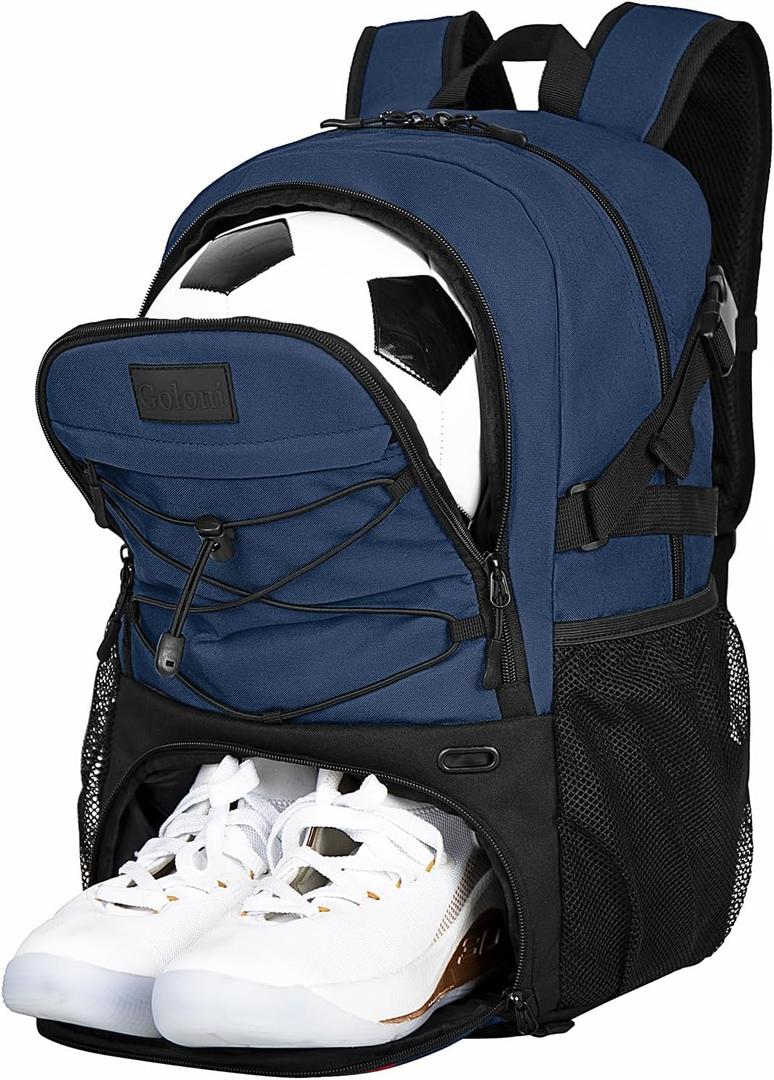 Goloni Soccer Backpack,Basketball Backpack with Ball Compartment & Shoe Compartment,Backpack for Basketball,Soccer (Dark Blue)