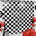 3 Pack 3.3Ft x 6.6Ft Race Car Checkered Foil Fringe Curtain Backdrop Decorations, Black White Metallic Tinsel Foil Streamers Curtain Photo Booth for Race Car One Happy Dude Birthday Party Decorations