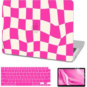 AKIT Compatible with MacBook Air 13 Inch Case M1 2022 2021 2020 A2337 A2179 A1932, Pattern Hard Laptop Shell Case+Screen Protector+Keyboard Cover for MacBook Air 13.3 Inch, Hot Pink Checkerboard
