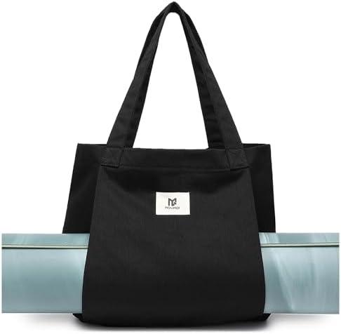 Moyaqi Canvas Tote Bag with Yoga Mat Carrier Pocket Carryall Shoulder Bag for Office, Workout, Pilates, Travel, Beach and Gym