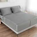 Split King Sheets Sets - 5 Piece Adjust Bed Set - Deep Pocket - Breathable & Fade Resistant Easy Fits 16in to 24in Pillow Top Bed Mattress - Grey (Gray)