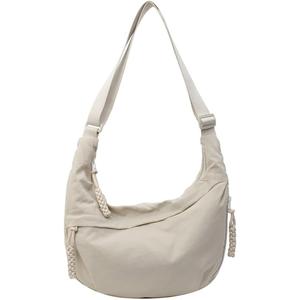 Crescent Crossbody Bags for Women Nylon Slouchy Sling Hobo Bag,Spacious Dumpling Shoulder Handbag Cross Body Purses (1-beige)