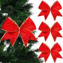 Panelee 12 Pcs Red Velvet Christmas Bows 6 x 6 in Wreath Bow Christmas Tree Decorations Ornaments for Hanukkah Xmas Tree Topper Wreath Garland Party Gift Wrapping DIY Decor