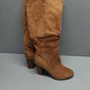 Erocalli Suede Knee-High Boots Fall Boot For Women Chunky Block High Heel Slouch Fashion Boot Round Toe Side Zipper (Size 9, Brown)