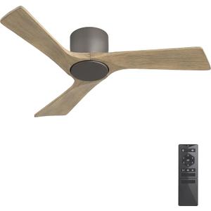 2 x WINGBO 42 Inch Ceiling Fan without Light, 6 Speed Remote Control, Low Profile Flush Mount Modern Ceiling Fan No Light, Quiet Reversible DC Motor, Wood Blades, Charcoal Gray, for Bedroom, Kitchen