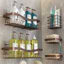 Adhesive Shower Caddy, No Drilling Bath Organizers 5 Pack, Rustproof Shelves with Soap Holder & Toothbrush Holder, Bathroom Organizers and Storage, Bronze