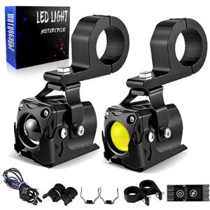 Motorcycle Lights LED Auxiliary Spotlights Driving Fog Light, with Mount Brackets 7 Modes White/Amber Dual Color Strobe Switchback for Motorcycle Electric Bike, 2PCS