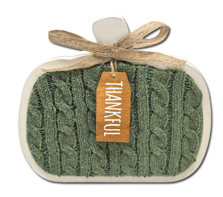 HH 6.6in Table Decor Pumpkin Sweatr Green