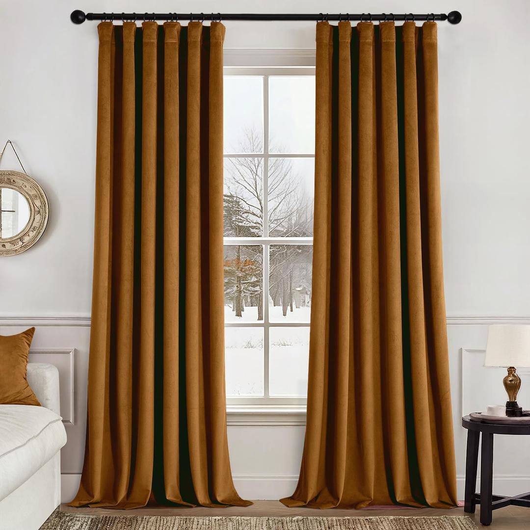 MIULEE Velvet Curtains 96 Inches Long 2 Panels Set for Bedroom, Pinch Pleat Back Tab Thermal Insulated Living Room Darkening Drapes Pleated Blackout Floor to Ceiling Curtains with Hooks, Golden Brown MIULEE Velvet Curtains 96 Inches Long 2 Panels Set for Bedroom, Pinch Pleat Back Tab Thermal Insulated Living Room Darkening Drapes Pleated Blackout Floor to Ceiling Curtains with Hooks, Golden Brown