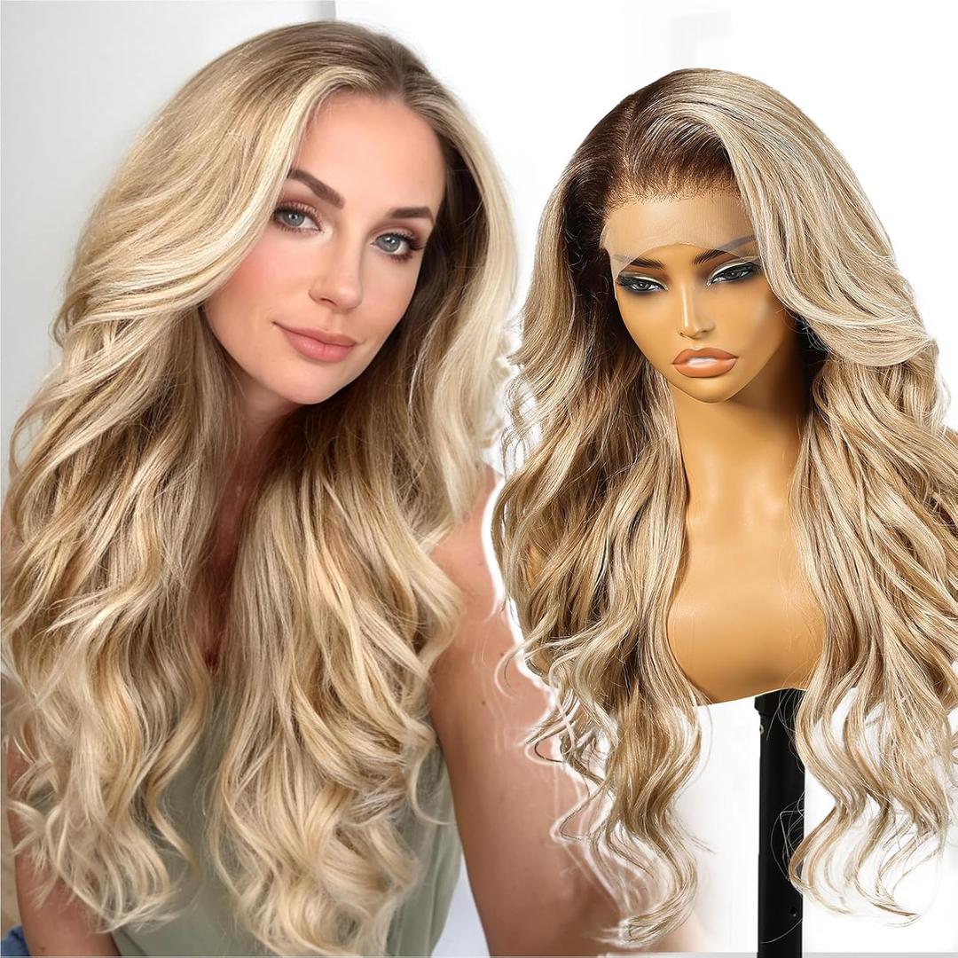 Dirty Blonde Synthetic Lace Front Wig, 136 Curly Glueless Wigs for Women Daily Use 26IN